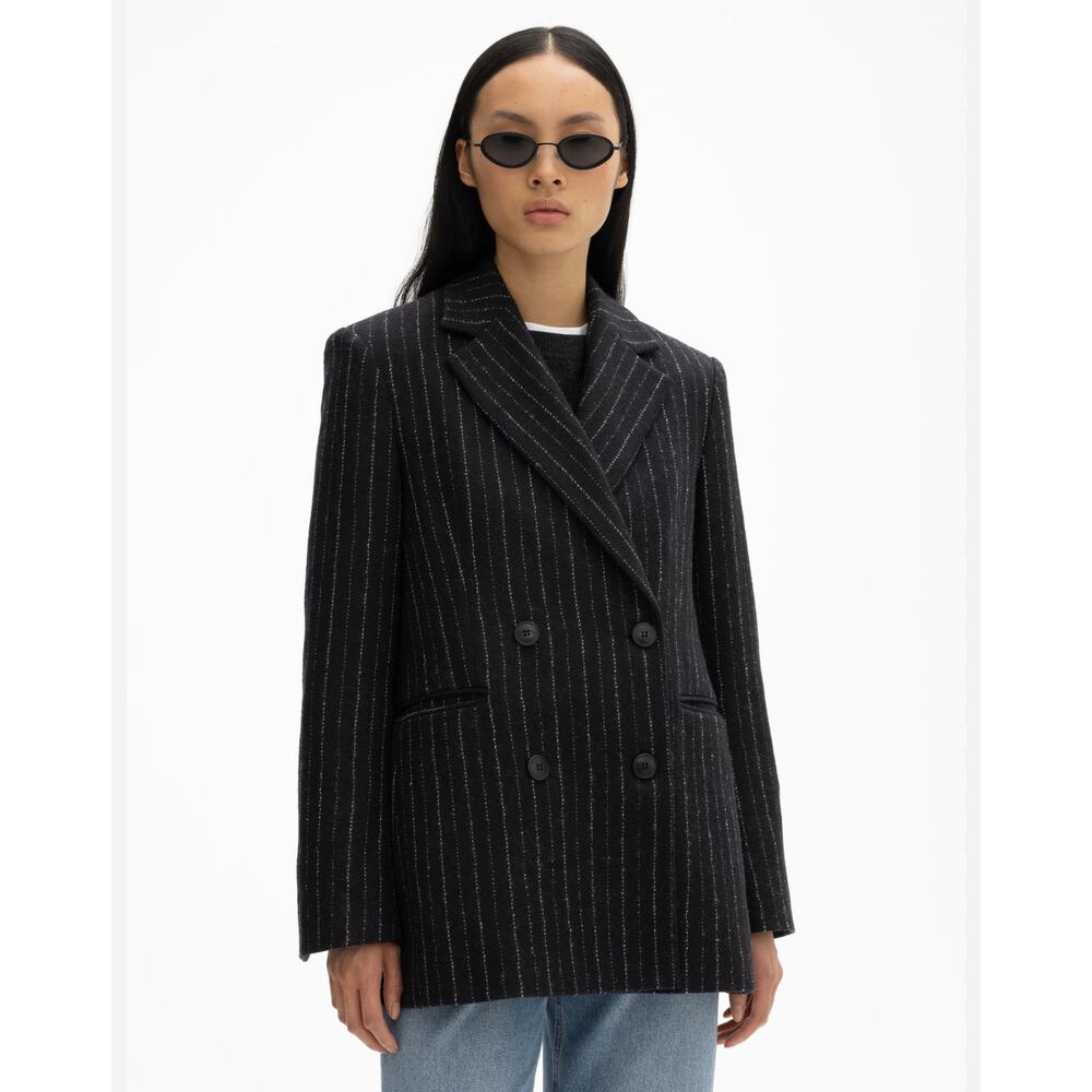 Dagmar 100% Wool Pinstripe Blazer Size 32 Double Breasted Black Career Jacket